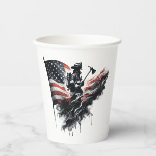 American firefighter.Flag of the United Staaten. Pappbecher