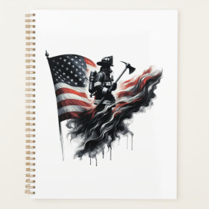 American firefighter.Flag of the United Staaten. Planer
