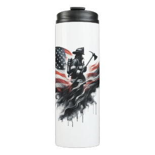 American firefighter.Flag of the United Staaten. Thermosbecher