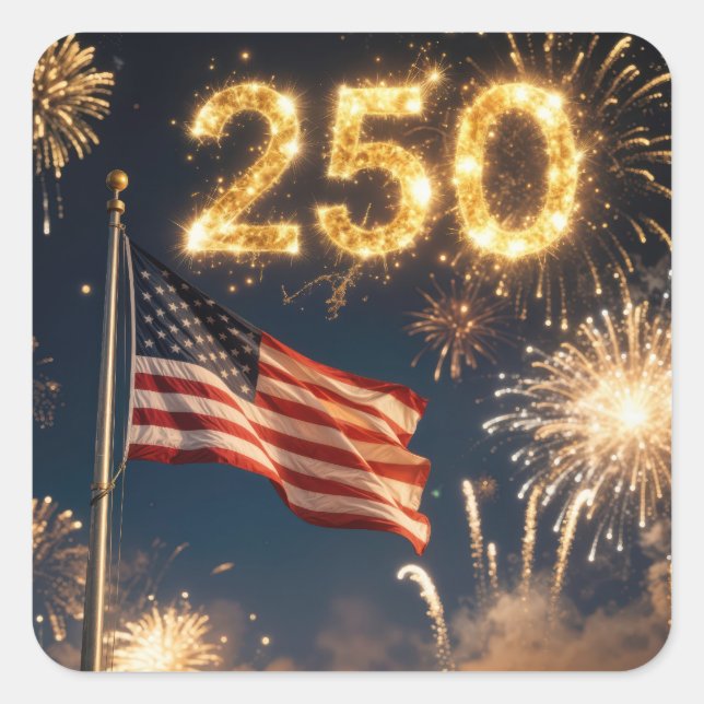 American Flag 250th Birthday Party Quadratischer Aufkleber (Vorderseite)