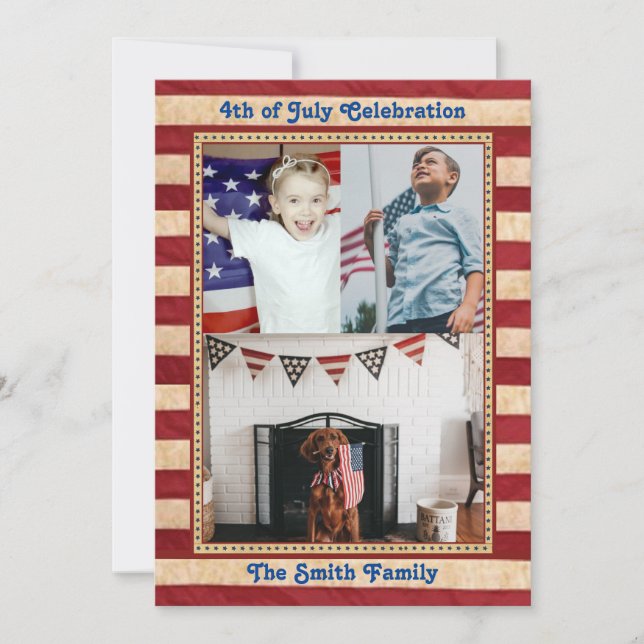 American Flag 3 Family Foto 4. JULY Celebrate Einladung (Vorderseite)