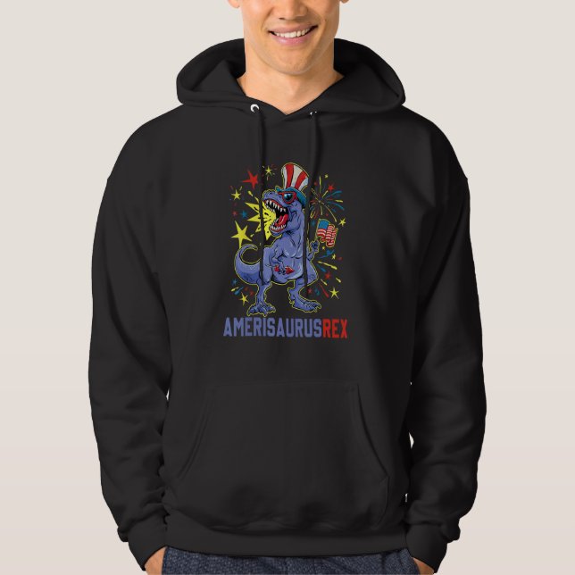 American Flag 4th of July T Rex Dinosaur Amerisaur Hoodie (Vorderseite)