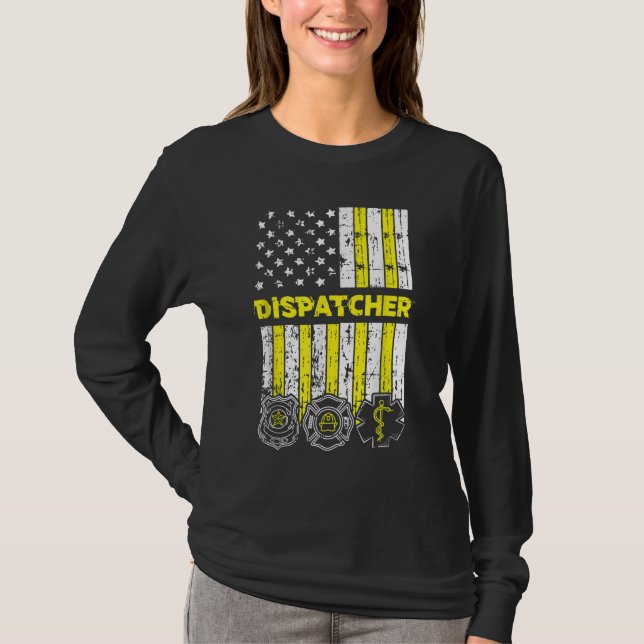 American Flag 911 Operator Dispatch-er Police Fire T-Shirt (Vorderseite)