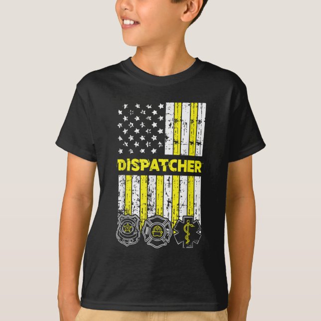 American Flag 911 Operator Dispatch-er Police Fire T-Shirt (Vorderseite)