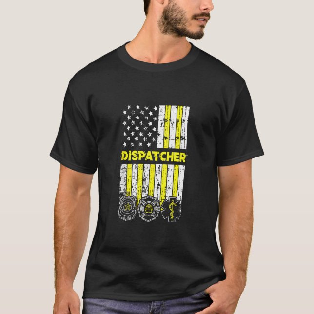 American Flag 911 Operator Dispatch Er Police Fire T-Shirt (Vorderseite)