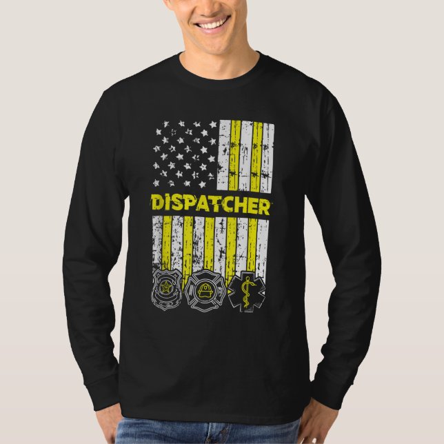 American Flag 911 Operator Dispatch-er Police Fire T-Shirt (Vorderseite)