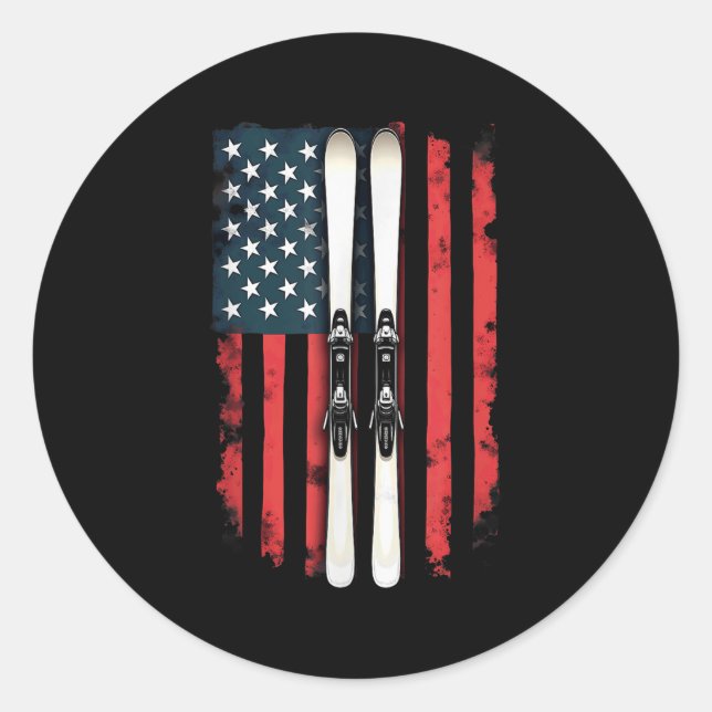 American Flag Alpinski _6 Runder Aufkleber (Vorderseite)