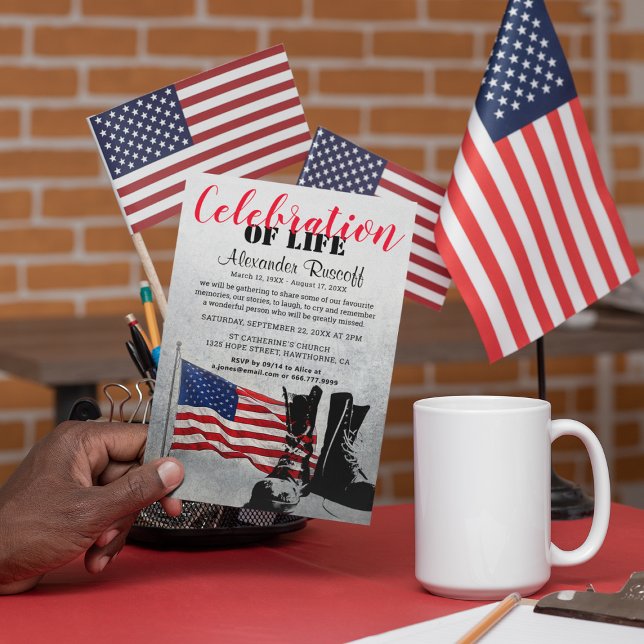 American Flag and Boots Celebration of Life Einladung (Von Creator hochgeladen)