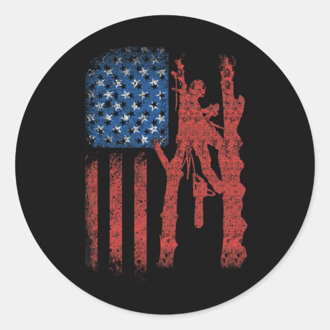 American Flag Arborist Cool Tree Lover Runder Aufkleber (Vorderseite)