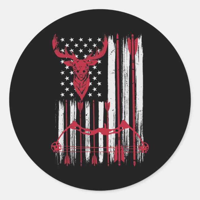 American Flag Archery Bow Deer Bowhunting Hunting Runder Aufkleber (Vorderseite)