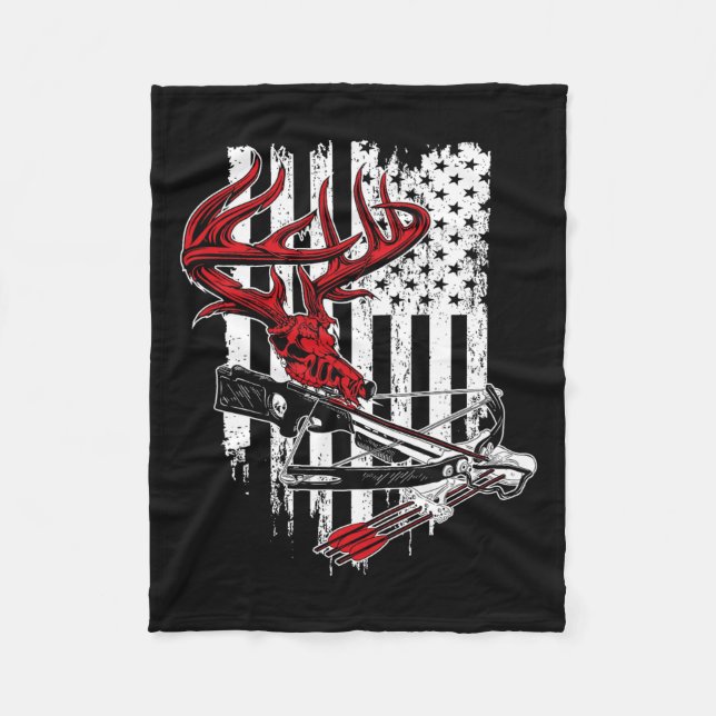 American Flag Archery Bow Junting - Deer Skull Cro Fleecedecke (Vorderseite)