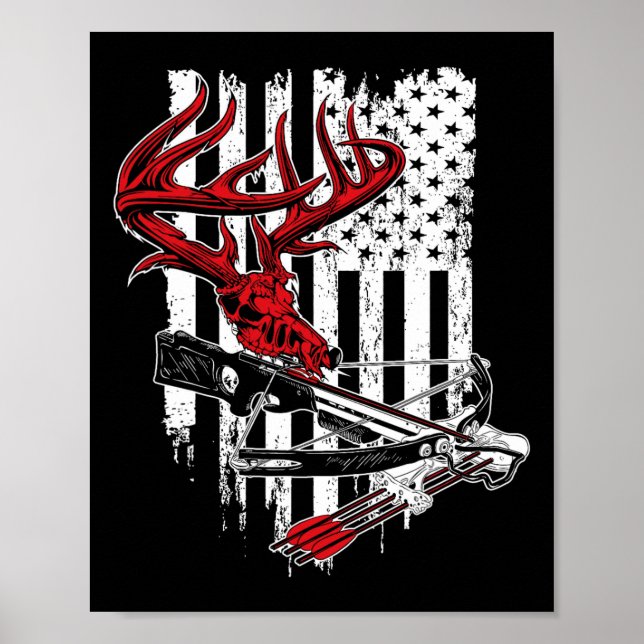 American Flag Archery Bow Junting - Deer Skull Cro Poster (Vorne)