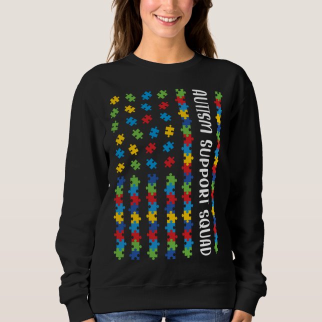 American Flag Autism Awareness Puzzle Support Squa Sweatshirt (Vorderseite)