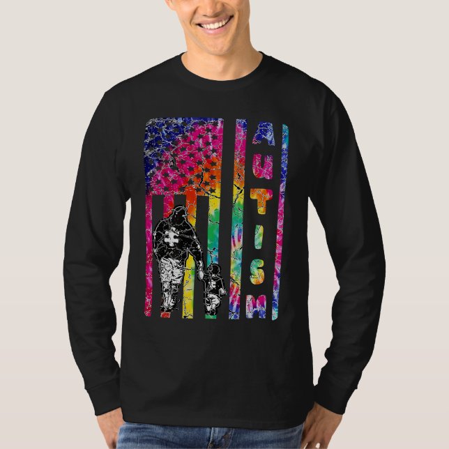 American Flag Autism Awareness Teacher Mom Support T-Shirt (Vorderseite)