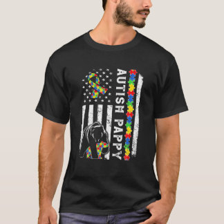 American Flag Autism Pappy Family Bear Autistic T-Shirt