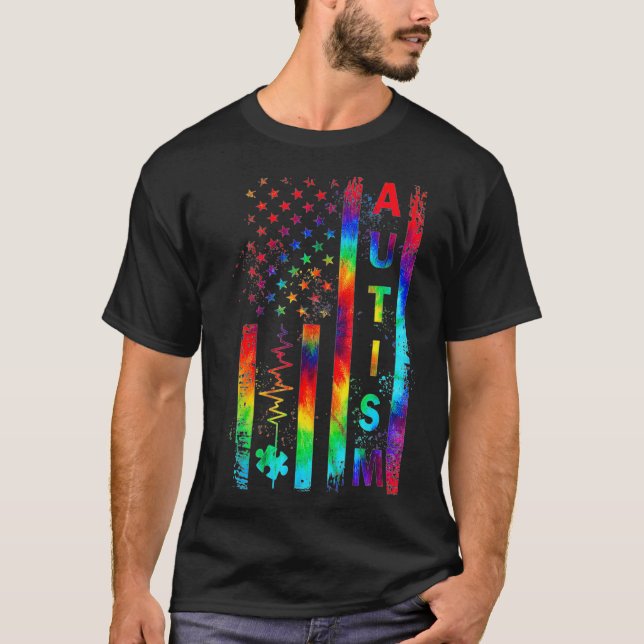 American Flag Autismus Awareness Lehrer Mama Krawa T-Shirt (Vorderseite)