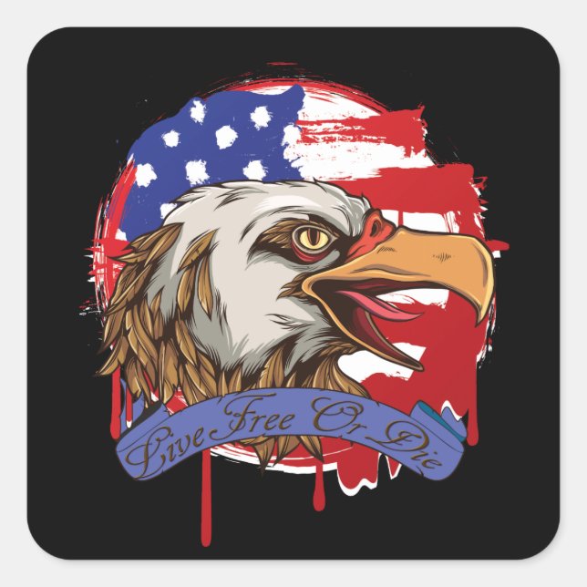 American Flag Bald Adler live frei oder Die Quadratischer Aufkleber (Vorderseite)