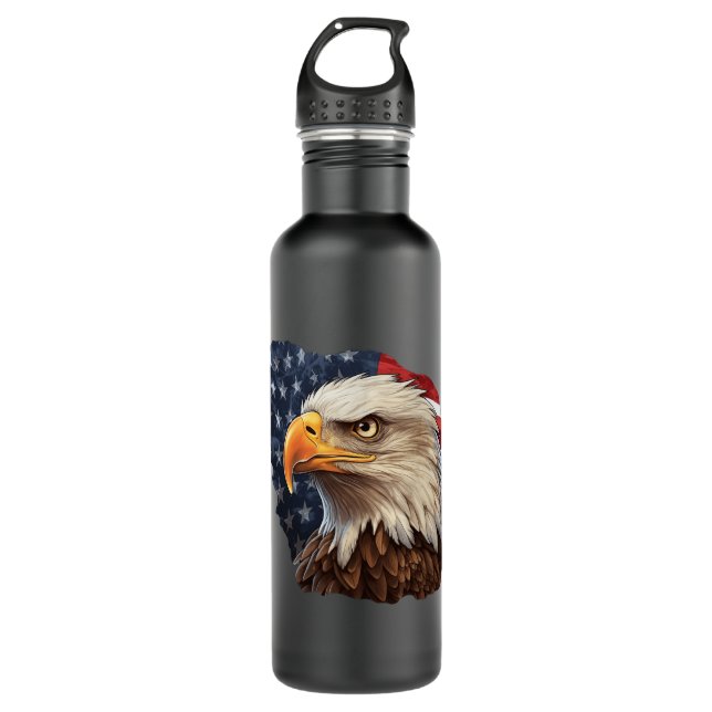 American Flag Bald Eagle Edelstahlflasche (Vorderseite)