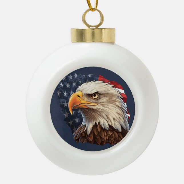 American Flag Bald Eagle Keramik Kugel-Ornament (Vorderseite)