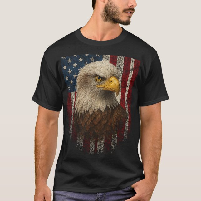 American Flag Bald Eagle Patriotic Red White Blue T-Shirt (Vorderseite)