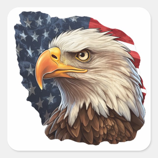 American Flag Bald Eagle Quadratischer Aufkleber (Vorderseite)