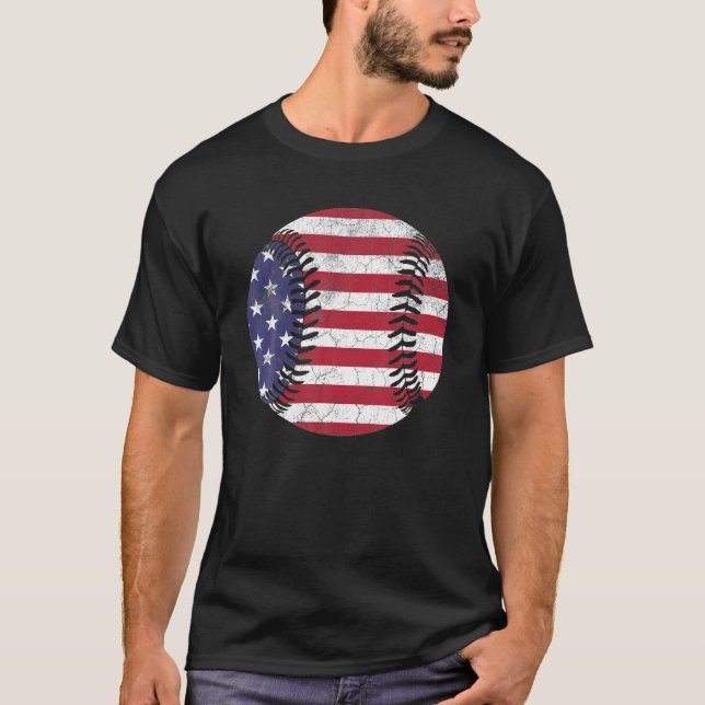 American Flag Baseball Ball 4. Juli USA Flag T-Shirt (Vorderseite)