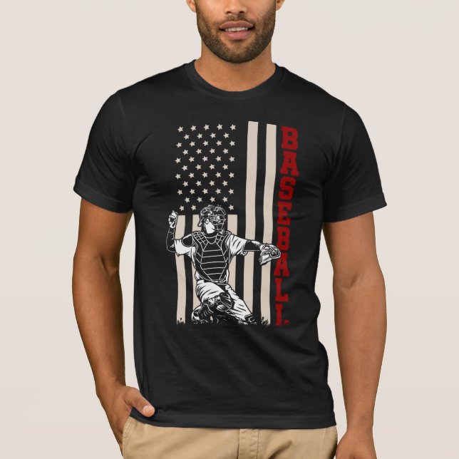American Flag Baseball Catcher US Sportsman T-Shirt (Vorderseite)