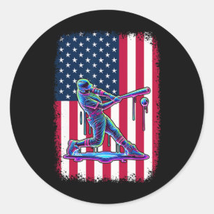American Flag Baseball Player Bat Patriotic 4. Runder Aufkleber