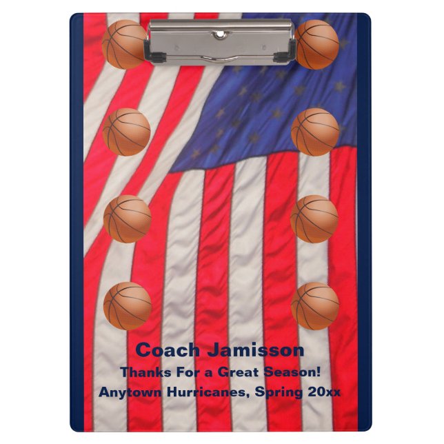 American Flag, Basketball Team Coach Danke Klemmbrett (Vorderseite)