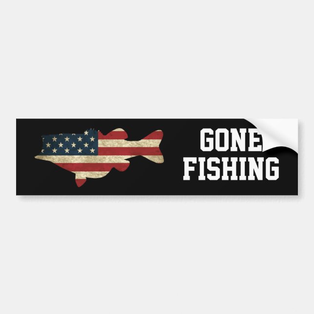 American Flag Bass Gone Fishing Autoaufkleber (Vorne)