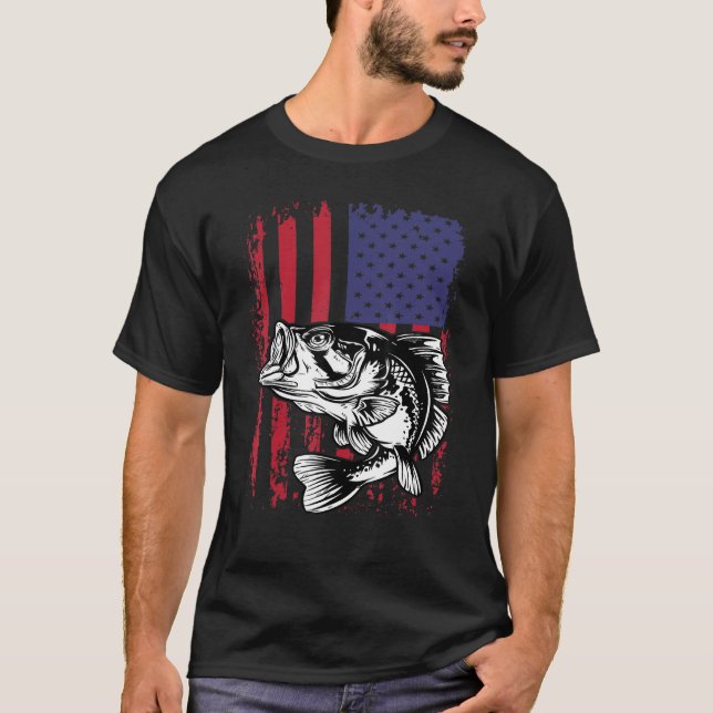 American Flag Bass USA Fishing Fisherman Outdoors  T-Shirt (Vorderseite)