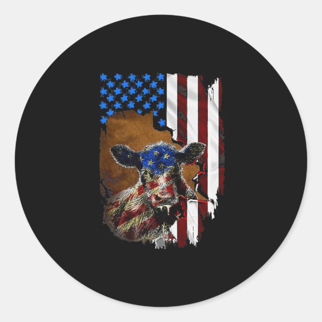 American Flag Bauer Cow Gift Runder Aufkleber (Vorderseite)