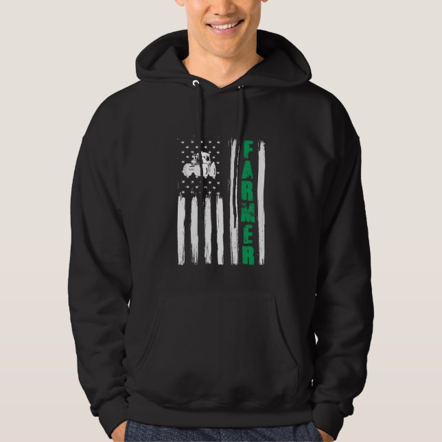 American Flag Bauer Tractor Patriotic US Proud Hoodie (Vorderseite)