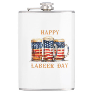 American Flag Beer Happy Labeer Day Funny Labour D Flachmann