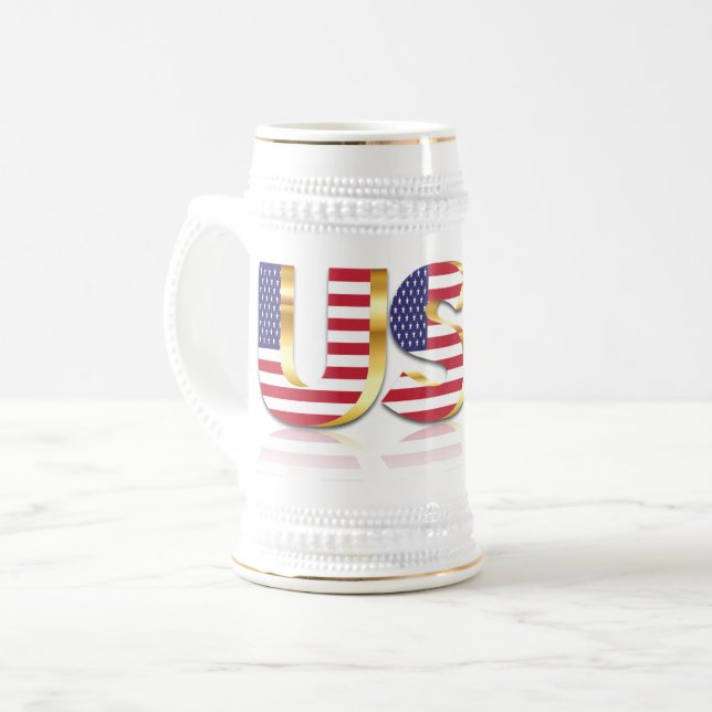 American Flag Beer Stein USA Patriotic Bierglas (Vorderseite Links)