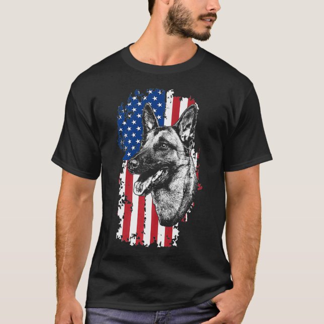 American Flag Belgische Malinois K9 Polizei Hund T-Shirt (Vorderseite)