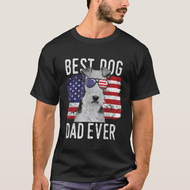 American Flag Best Dog Vater Ever Wire Fox Terrier T-Shirt (Vorderseite)