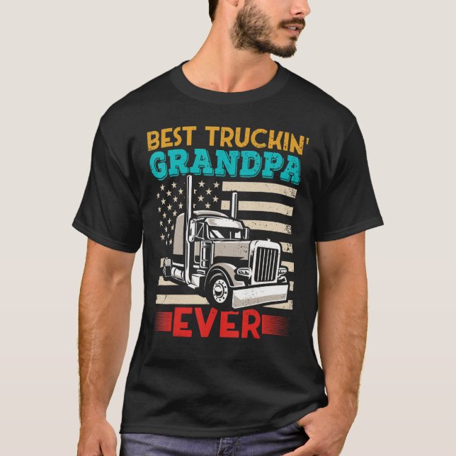 American Flag Best Truckin Grandpa US Semi Truck D T-Shirt (Vorderseite)