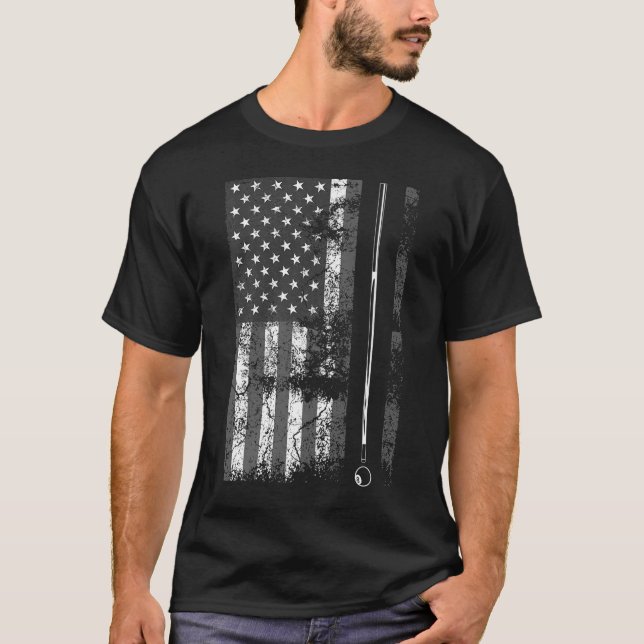 American Flag Billiard Stick Niedliches Tischspiel T-Shirt (Vorderseite)