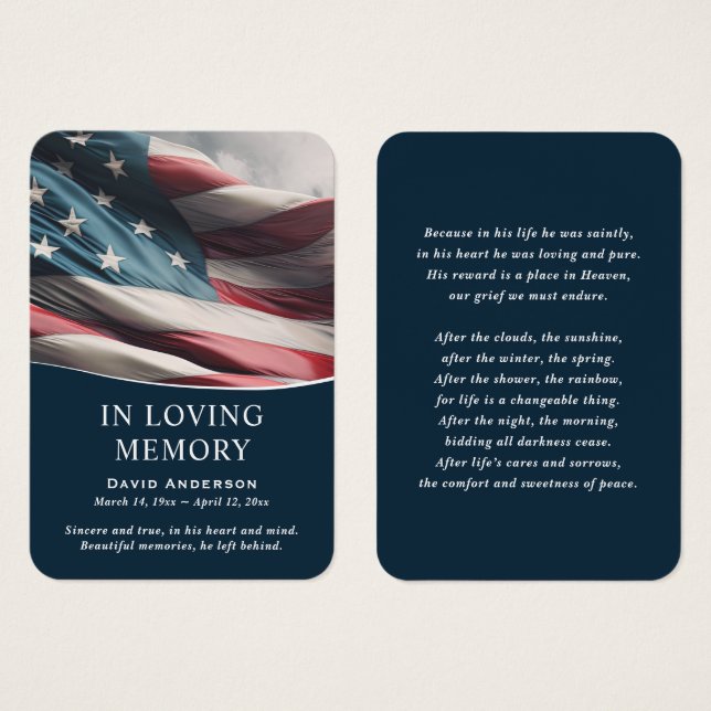 American Flag Blue Foto Memorial Gebet Cards (Vorne & Hinten)