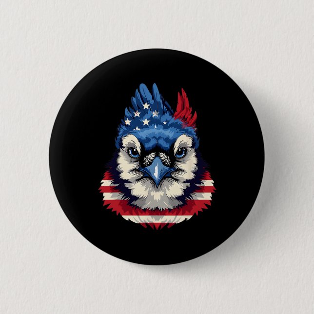 American Flag Blue Jay Patriotic Bird Face 4. Button (Vorderseite)