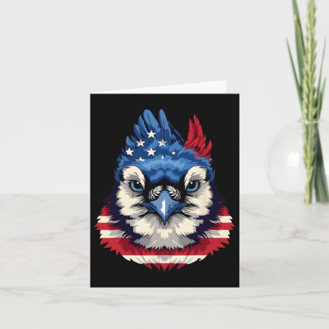 American Flag Blue Jay Patriotic Bird Face 4. Karte (Vorderseite)
