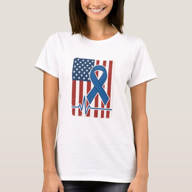 American Flag Blue Ribbon Heartbeat Shirt (Vorderseite)