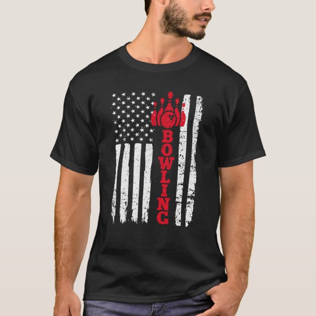 American Flag Bowling Patriotic Bowler T-Shirt (Vorderseite)