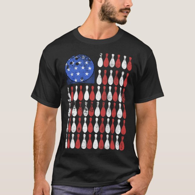 American Flag Bowling Pins Bowling Ball T-Shirt (Vorderseite)