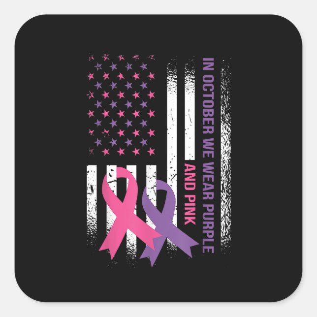 American Flag Breast Cancer and Domestic Violence Quadratischer Aufkleber (Vorderseite)
