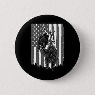 American Flag Bull Riding Cowboy 4. Juli Patri Button