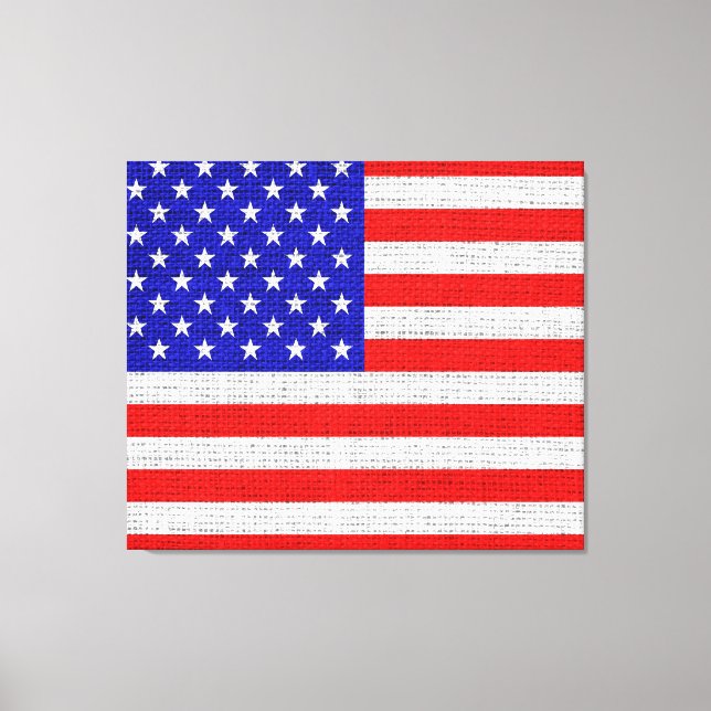 American Flag Burlap Linen Rustic Jute Leinwanddruck (Vorderseite)