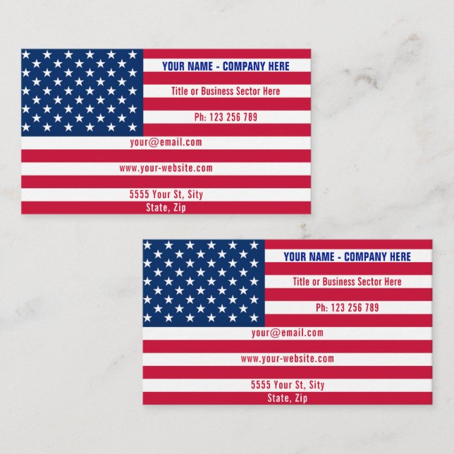American Flag Business Card USA - Patriotic Design Visitenkarte (Vorne/Hinten)