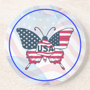 American Flag Butterfly Design-62616 Paper Unterse Getränkeuntersetzer